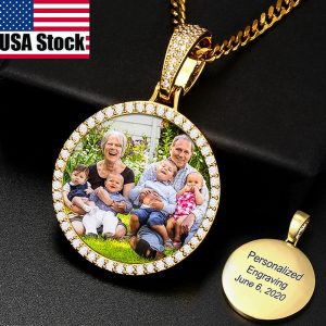 Custom Photo Round Medallion Pendant – Personalized Hip Hop Necklace with Engraved Name & Zircon Chain