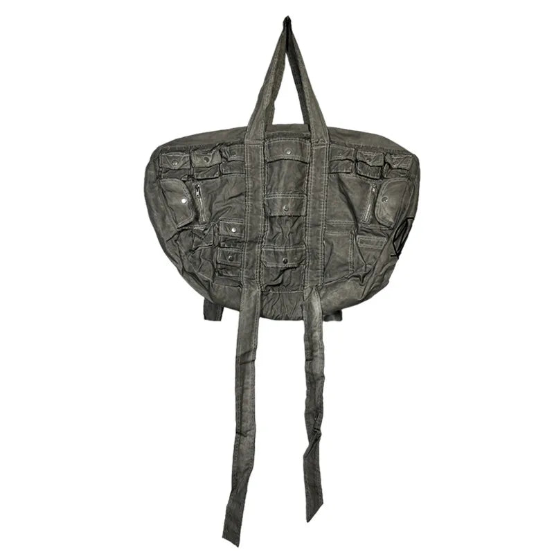 HKSH Spring Punk Techwear Backpack – Large Capacity Cotton Bag with Utility Pockets (Unisex) - Image 6