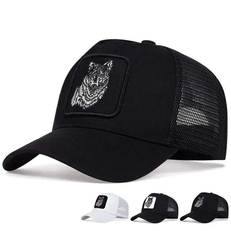 Unisex Wolf Embroidery Mesh Baseball Cap – Adjustable Outdoor Hat for Spring & Summer