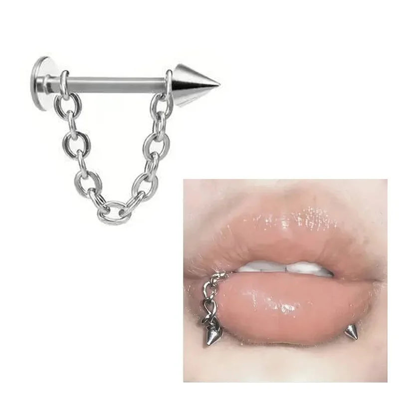 Punk Detachable Lip & Cartilage Stud Earrings – Stainless Steel Chain Body Jewelry - Image 5