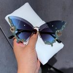 Luxury Diamond Butterfly Sunglasses – Women's Y2K Vintage Rimless Oversized Eyewear