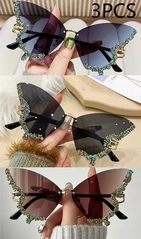 Luxury Diamond Butterfly Sunglasses – Women's Y2K Vintage Rimless Oversized Eyewear - Image 7