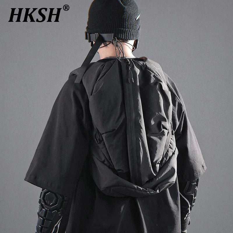 HKSH Men Dark Heavy Lightweight Leisure Future High Sense Adjustable Sport Backpack Outdoor Cycling Running Punk Techwear HK4671