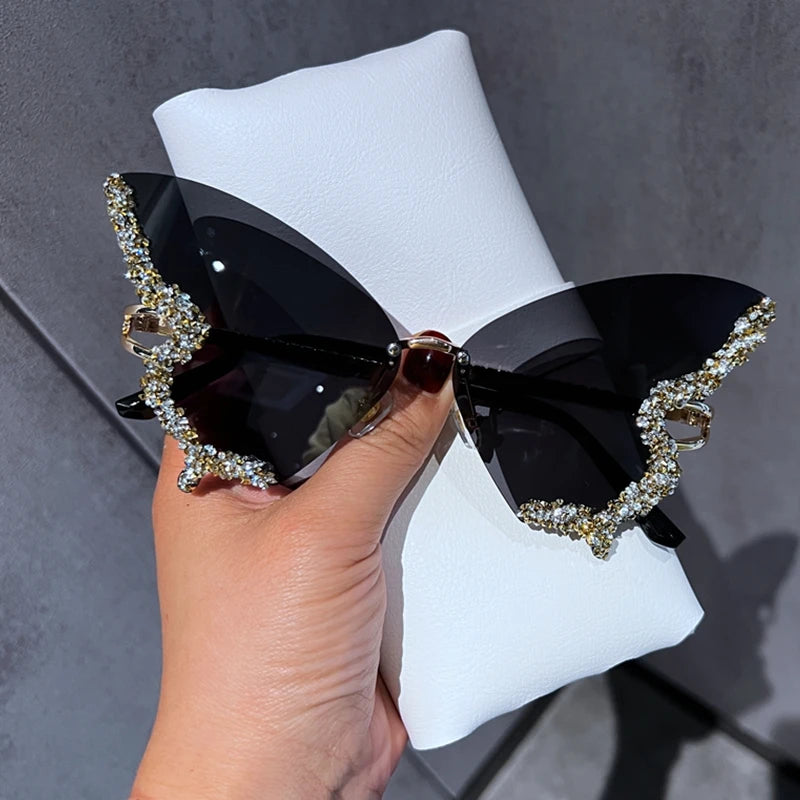 Luxury Diamond Butterfly Sunglasses – Women's Y2K Vintage Rimless Oversized Eyewear - Image 13
