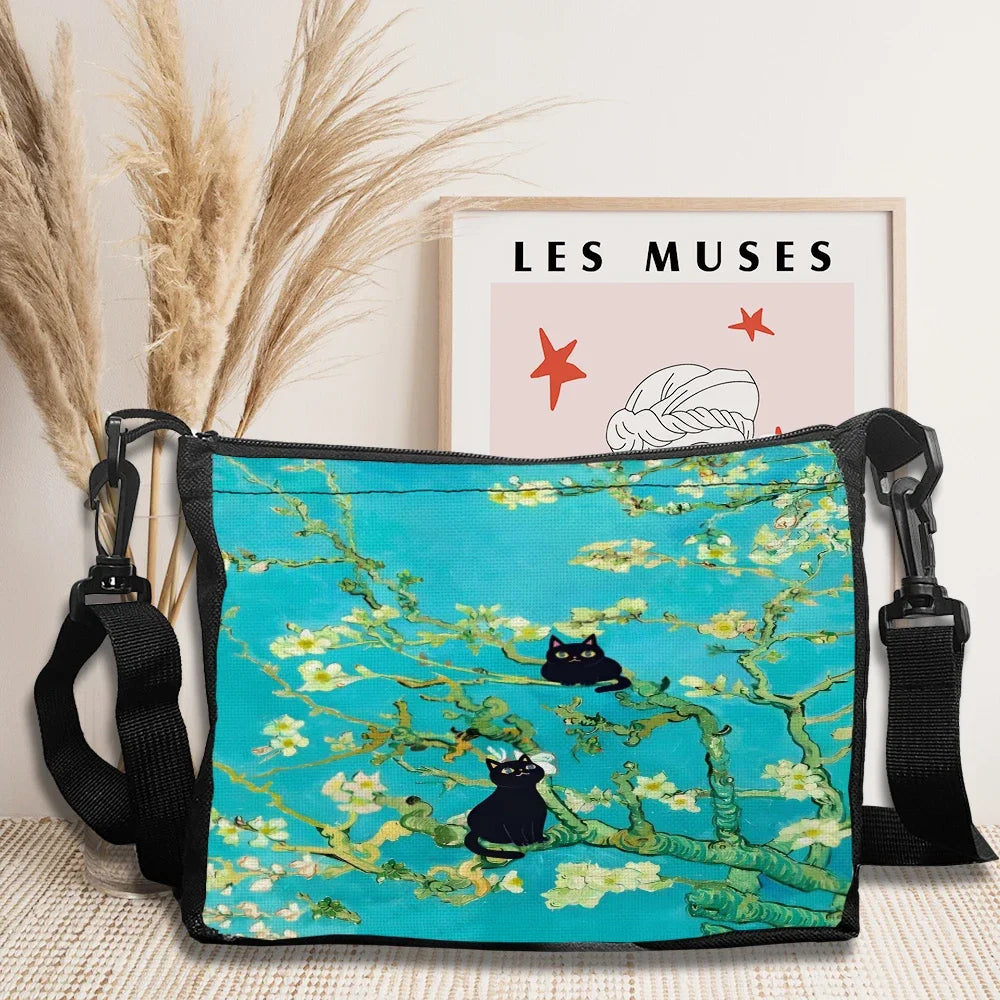 Van Gogh Cat Design Women’s Handbag – Artistic Crossbody Tote for Girls & Travel