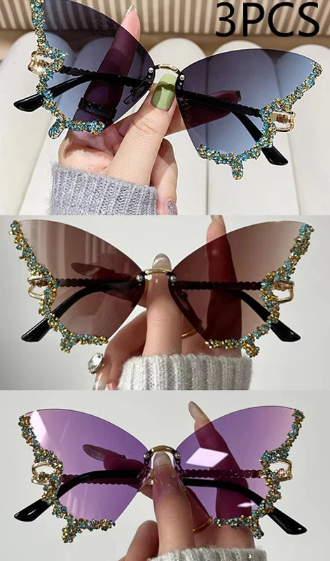 Luxury Diamond Butterfly Sunglasses – Women's Y2K Vintage Rimless Oversized Eyewear - Image 11