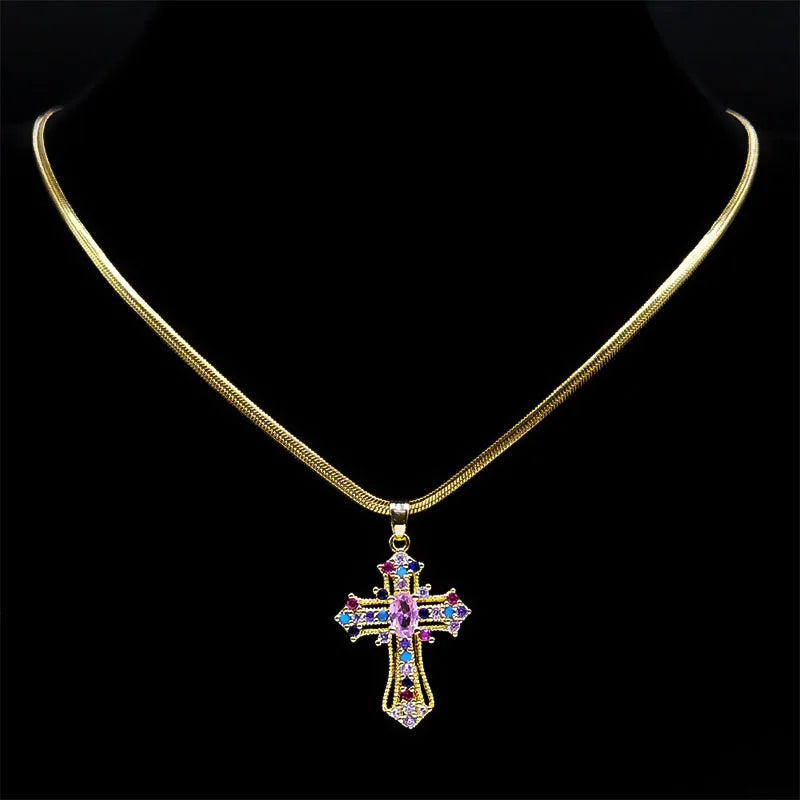 Vintage Shiny Zircon Jesus Cross Necklace - Image 5
