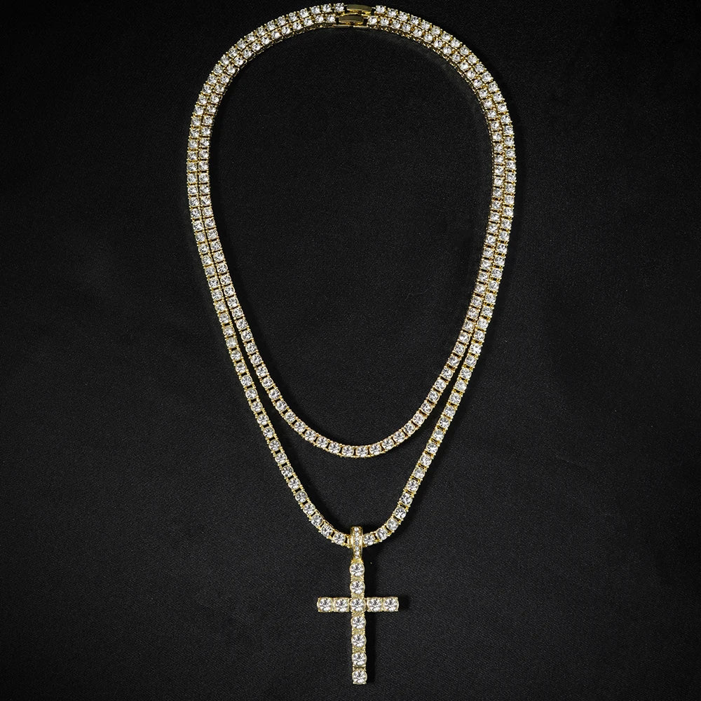 Hip Hop Iced Out Cross Pendant Necklace with 4mm Zircon Tennis Chain - Image 3