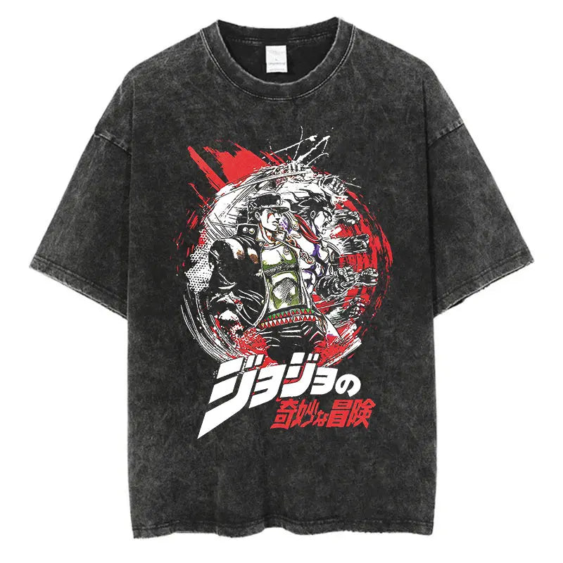 Vintage Washed TShirt Men Summer Hip Hop Streetwear T-shirt JoJo Bizarre Adventure Anime Print Cotton Casual Short Sleeve Tshirt - Image 15