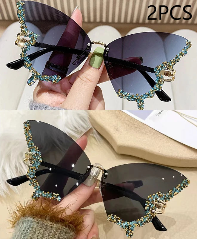 Luxury Diamond Butterfly Sunglasses – Women's Y2K Vintage Rimless Oversized Eyewear - Image 14
