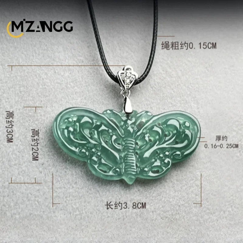 Natural 925 Silver Inlaid Jadeite Butterfly Pendant – Ice Blue Women's Necklace with Hollow Design - Image 4