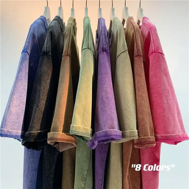 Retro Heavyweight Solid Color Short Sleeve T-Shirt - Image 5