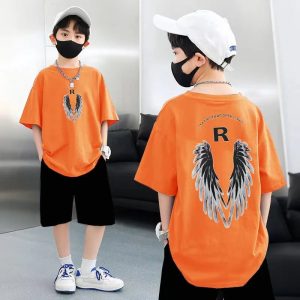 Summer Kid Boys Clothes Set Children Girls Wing Printed Short Sleeve T-Shirts And Shorts 2 Pieces Suit Baby Tracksuits