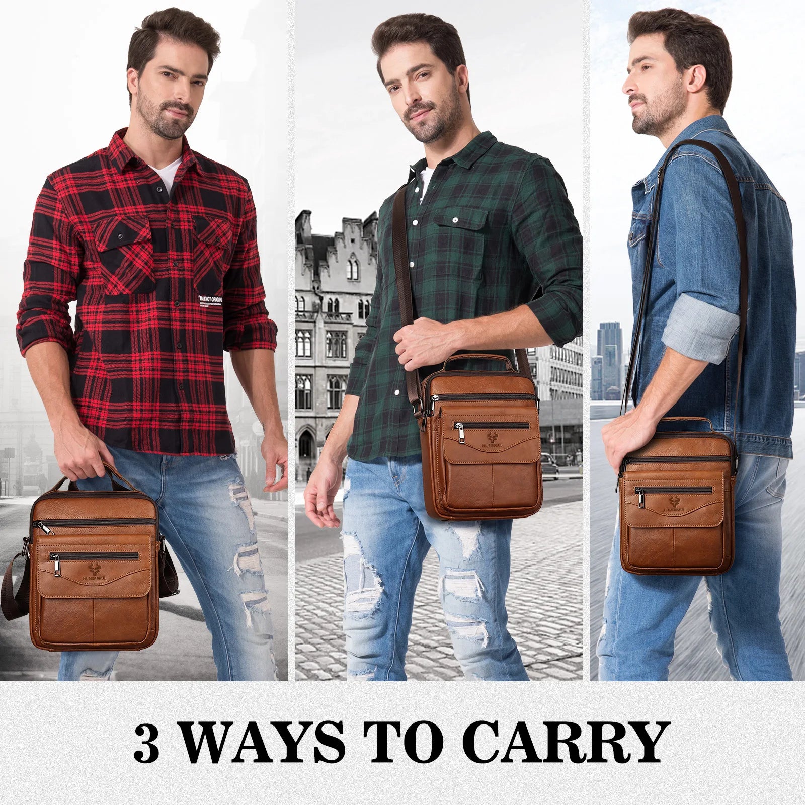 Genuine Leather Men's Messenger Bag – Casual Business Shoulder Sling for Travel & Daily Use - Image 2