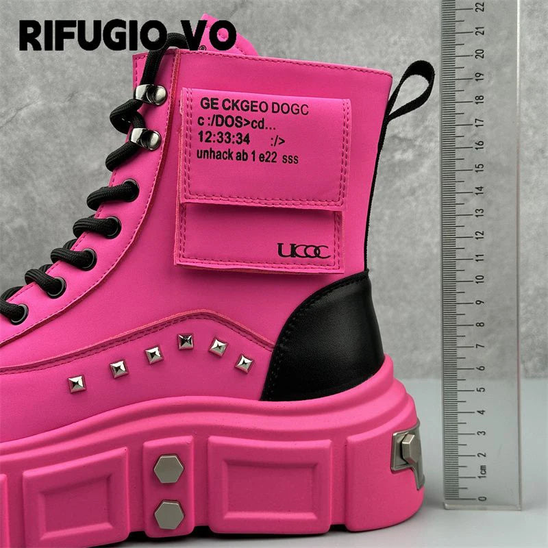 Men’s Fashion Leather Boots – Metal Rivet Decor Punk Motorcycle Hip-Hop Dance Boots - Image 6