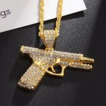Bling Iced Out Pistol Pendant Necklace