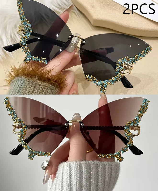 Luxury Diamond Butterfly Sunglasses – Women's Y2K Vintage Rimless Oversized Eyewear - Image 15