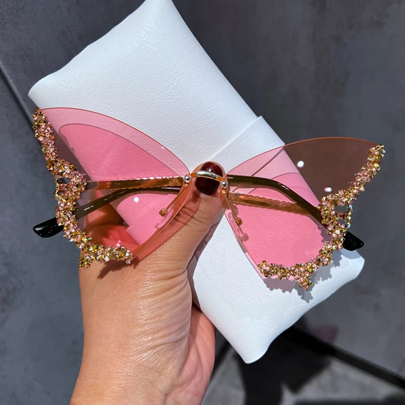 Luxury Diamond Butterfly Sunglasses – Y2K Rimless Oversized Eyewear for Women - Image 11