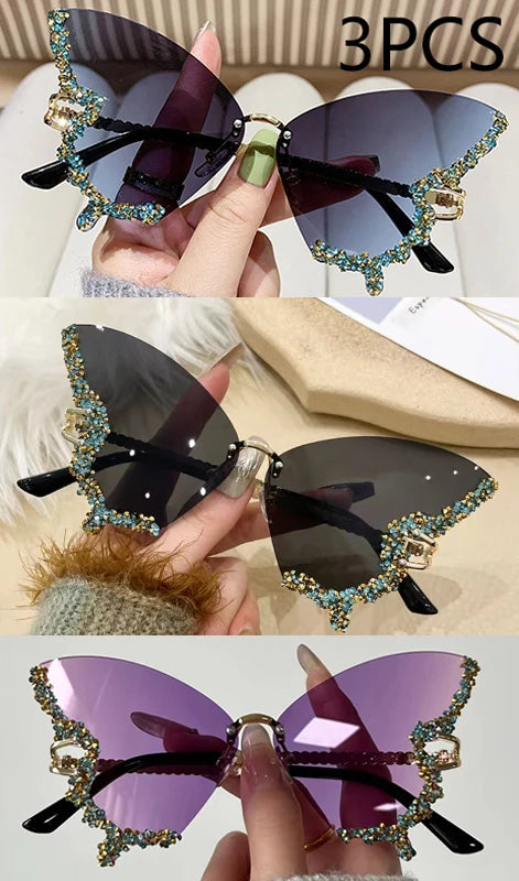 Luxury Diamond Butterfly Sunglasses – Women's Y2K Vintage Rimless Oversized Eyewear - Image 10