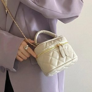 Mini Quilted Chain Crossbody Bag – Diamond Checkered Designer Handbag for Women