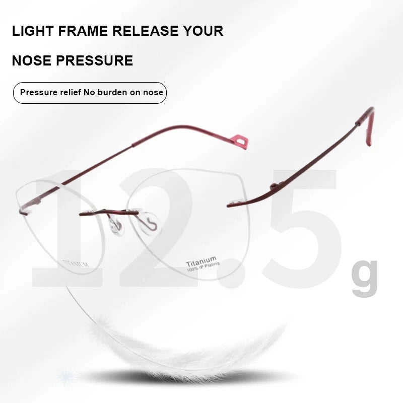 Pure Titanium Rimless Cat Eye Glasses – Women's Anti-Blue Light Eyewear with +1 Diopters - Image 2