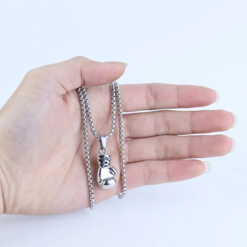 Punk Boxing Glove Pendant Necklace – Titanium Steel Chain for Men & Women - Image 6