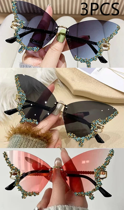 Luxury Diamond Butterfly Sunglasses – Women's Y2K Vintage Rimless Oversized Eyewear - Image 17