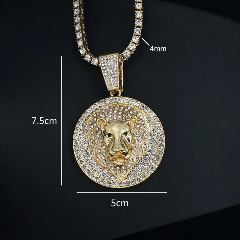 Hip Hop Big Lion Head Pendant Cuban Chain Necklace – Iced Out Rhinestone Jewelry for Men & Women - Image 3