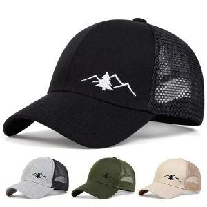 Mountain Embroidered Mesh Baseball Cap – Unisex Summer Snapback Hat for Sports & Streetwear