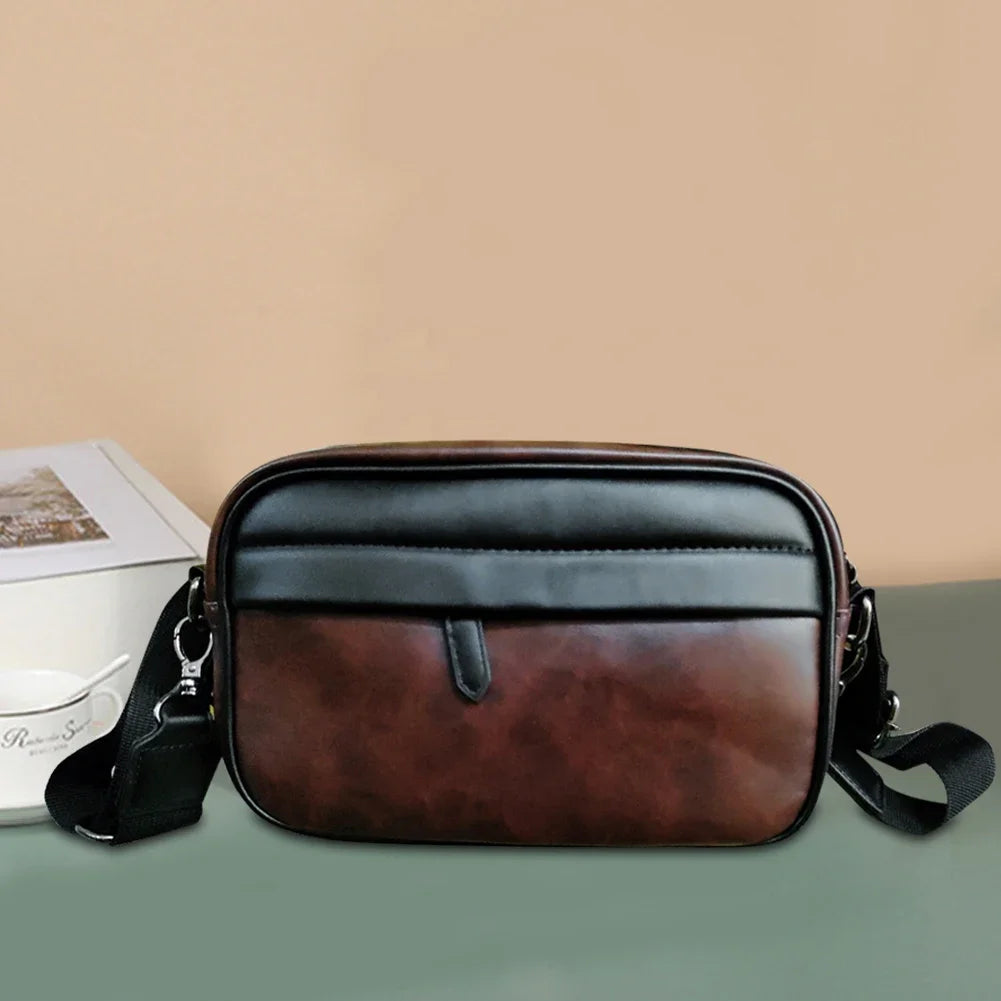 Small Leather Crossbody Satchel – Plaid Designer Shoulder Bag for Men - Image 8