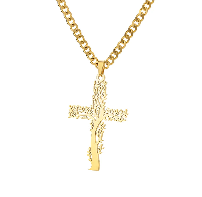 Gold Caravaca Cross Necklace – Stainless Steel Crucifix Choker for Men & Women - Image 21