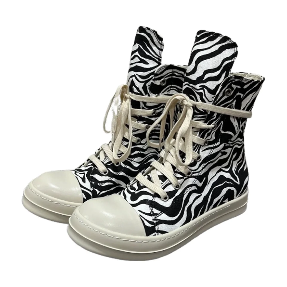 Men’s High-Top Canvas Sneakers – Unisex Lace-Up Zipper Hip Hop Designer Flats