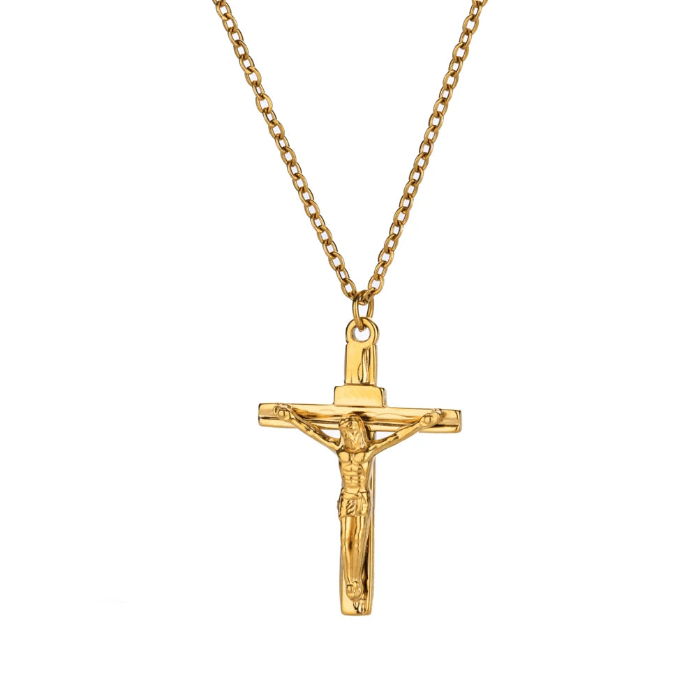 Gold Caravaca Cross Necklace – Stainless Steel Crucifix Choker for Men & Women - Image 14