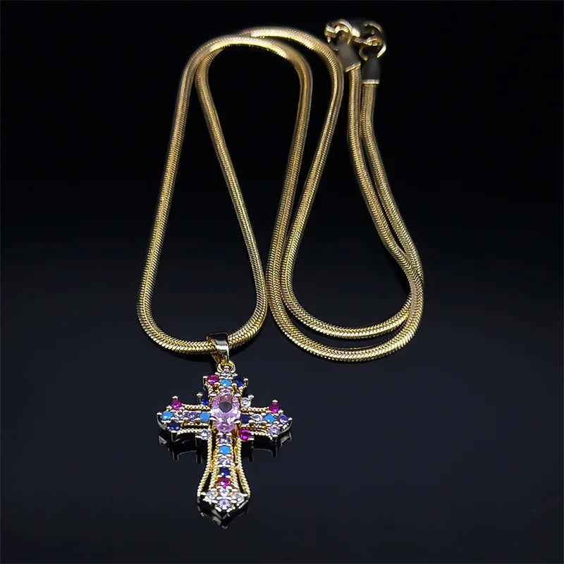 Vintage Shiny Zircon Jesus Cross Necklace - Image 2