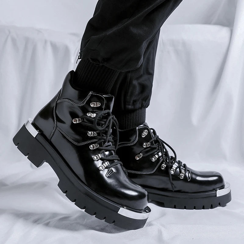 Italian Designer Men’s Boots – Original Leather Punk Hip Hop Cowboy Platform Ankle Boots - Image 4