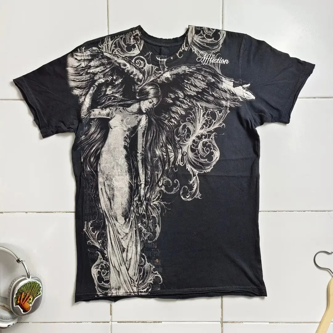 2000s Affliction-Style Graphic T-Shirt – Retro Punk Hip Hop Oversized Tee for Men - Image 4