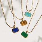 Natural Gemstone Choker Necklace – Tiger Eye, Amazonite, Lapis Lazuli with Gold-Plated Stainless Steel